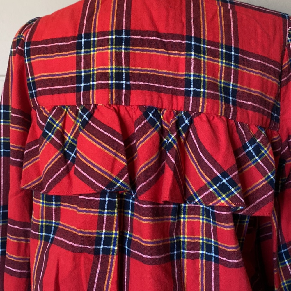 J Crew Ruffle Top Festive Plaid Red Size XS - Picture 4 of 4